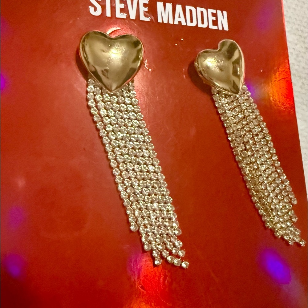 Steve Madden Gold Heart Earrings with Silver Chains.